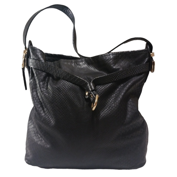 Cole Haan Purse Black Snake Embossed Leather Shoulder Bag - Picture 1 of 11